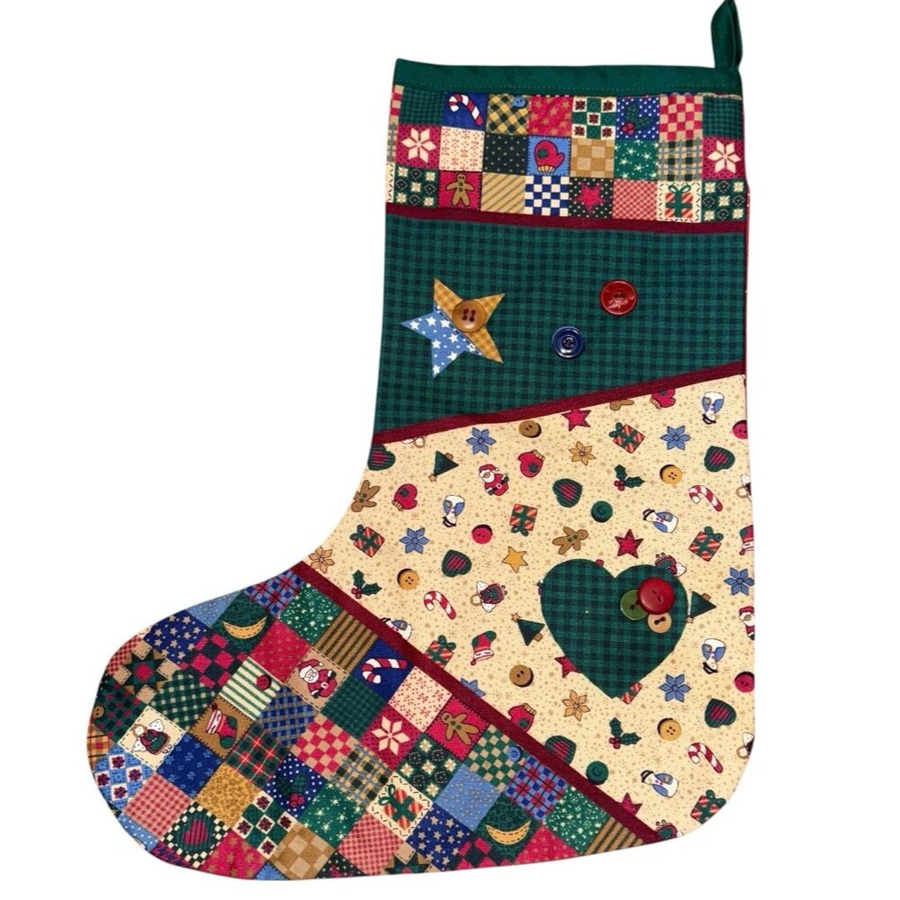 Patchwork Print Farmhouse Country Chic Primitive Christmas Stocking